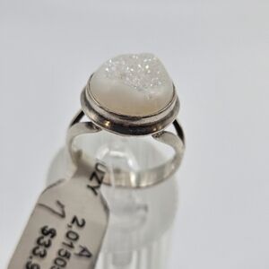 Sterling Silver Ring White Druzy Drusy SIZE 7 AB Rainbow Geode Sterling 925 A